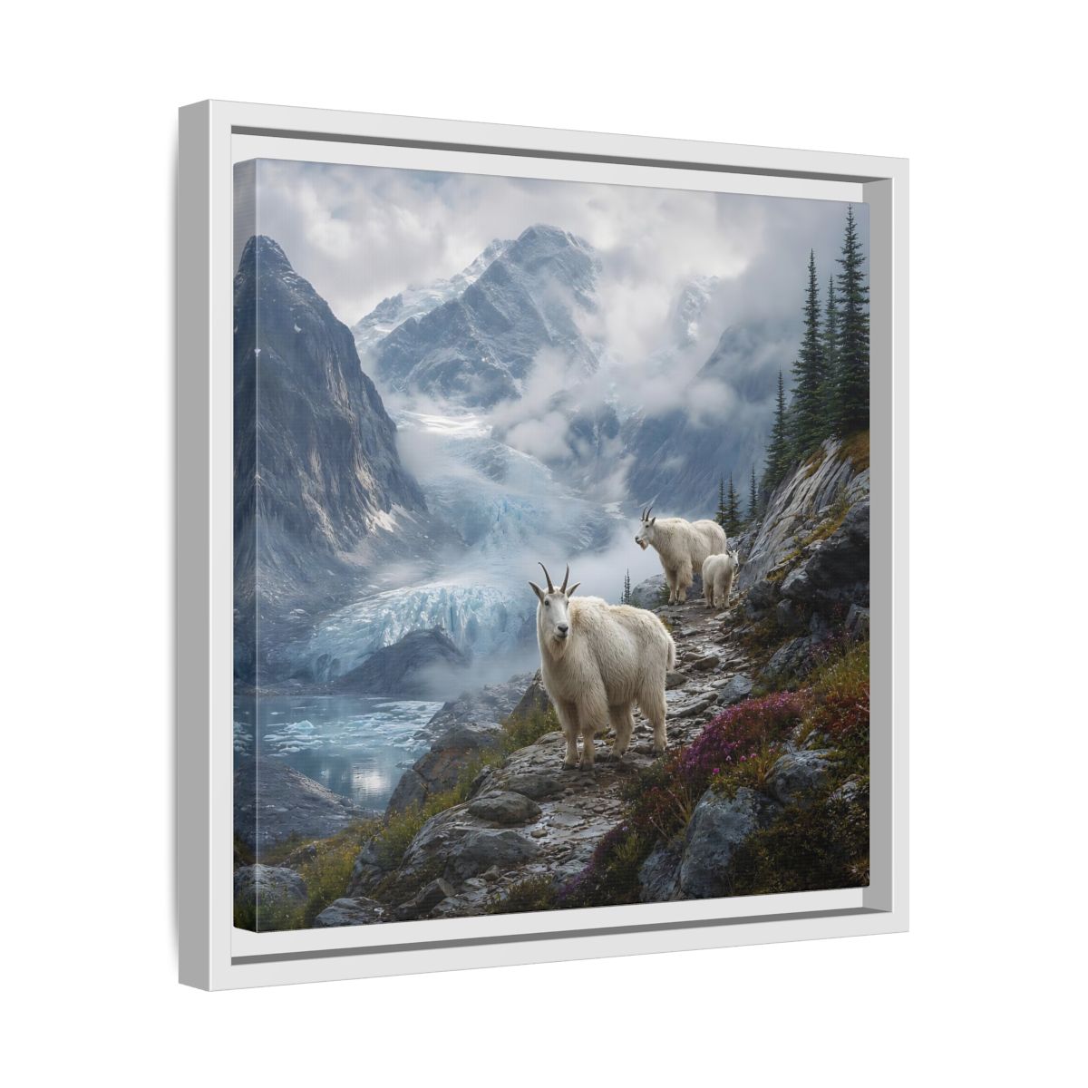 Side Mockup 28. Nature Mountain Goats Mountain Goats Glacier shown as stretched canvas wall art