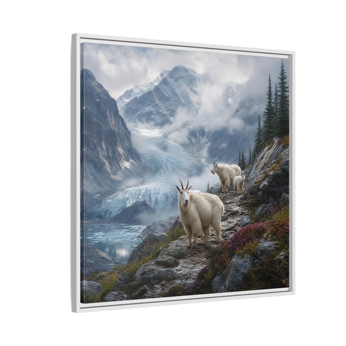Side Mockup 7. Nature Mountain Goats Mountain Goats Glacier shown as stretched canvas wall art