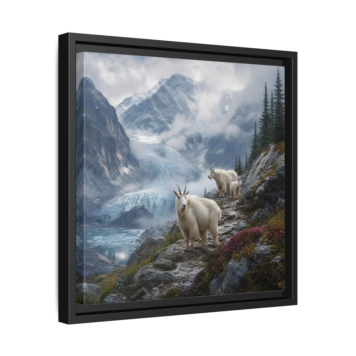 Side Mockup 32. Nature Mountain Goats Mountain Goats Glacier shown as stretched canvas wall art