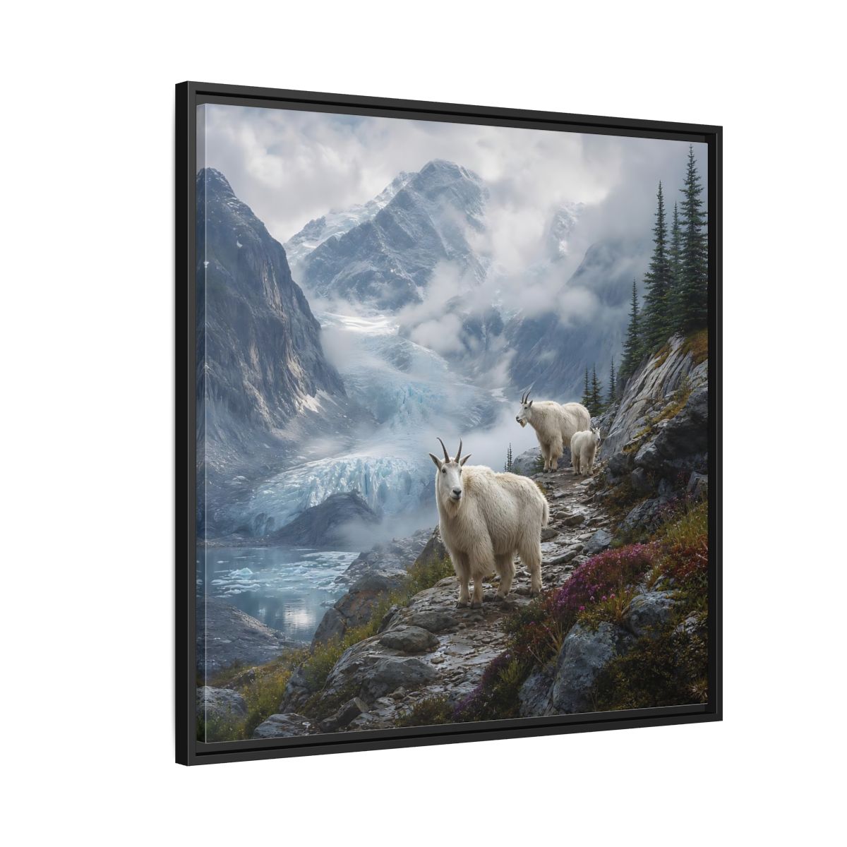 Side Mockup 9. Nature Mountain Goats Mountain Goats Glacier shown as stretched canvas wall art
