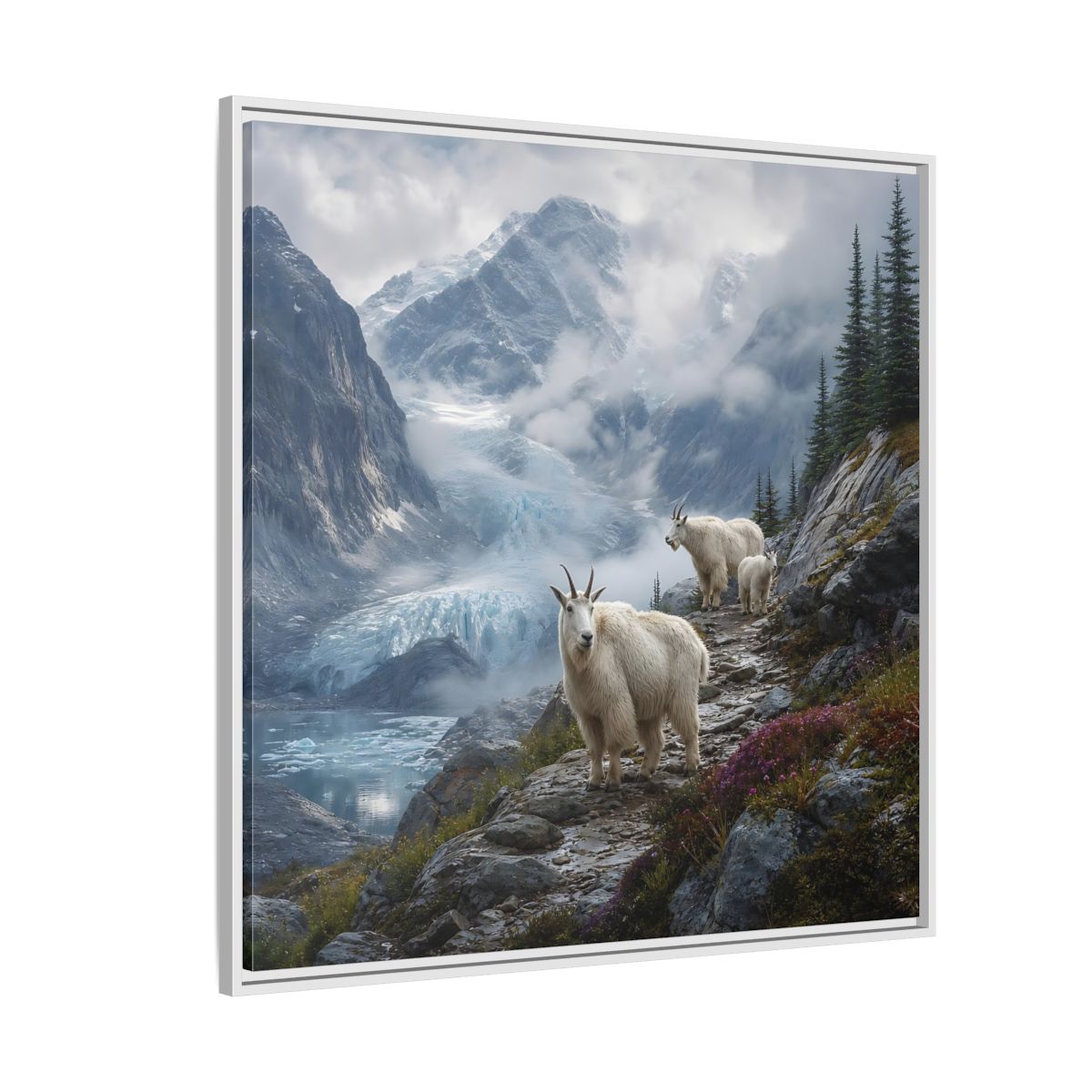 Side Mockup 4. Nature Mountain Goats Mountain Goats Glacier shown as stretched canvas wall art