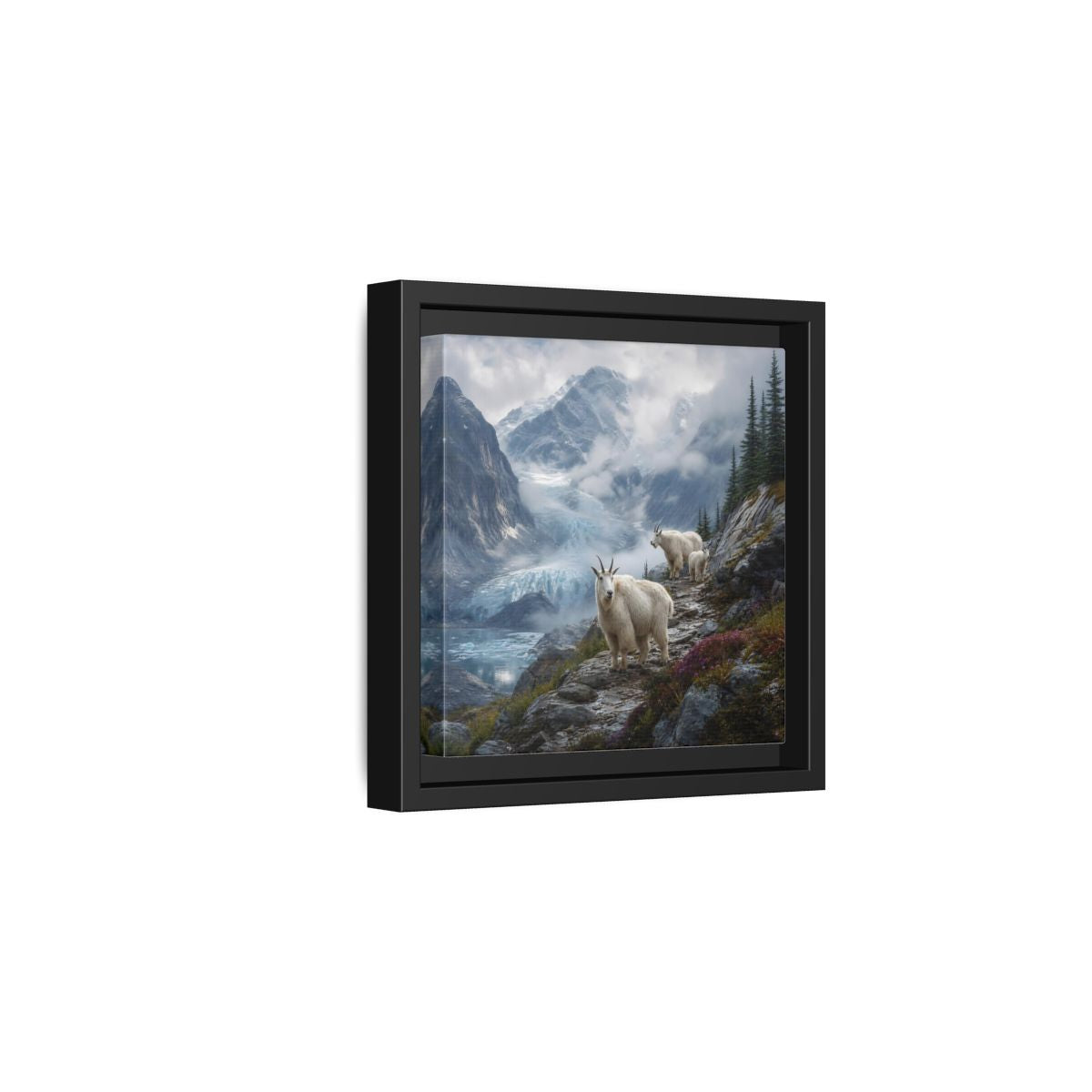 Side Mockup 3. Nature Mountain Goats Mountain Goats Glacier shown as stretched canvas wall art