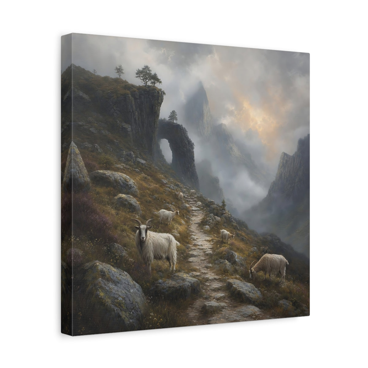 Side Mockup 7. Nature Mountain Goats Misty Mountain Goats shown as stretched canvas wall art