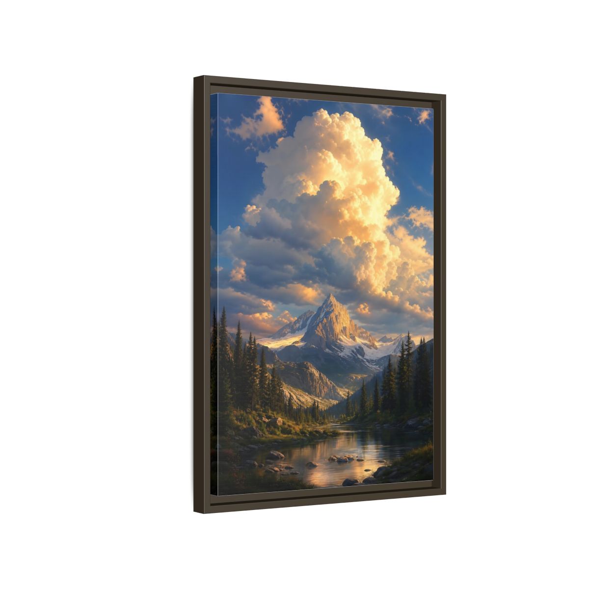 Nature Mountain Golden Hour Framed Canvas Wall Art - Realistic Decor for Living Room, Above Sofa shown as canvas wall art