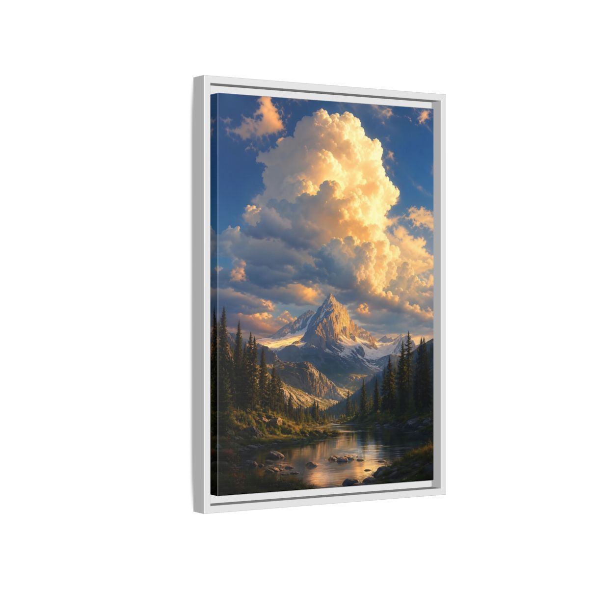Nature Mountain Golden Hour Framed Canvas Wall Art - Realistic Decor for Living Room, Above Sofa shown as canvas wall art