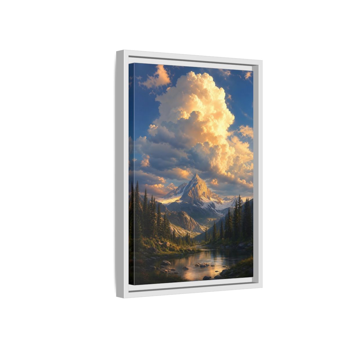 Nature Mountain Golden Hour Framed Canvas Wall Art - Realistic Decor for Living Room, Above Sofa shown as canvas wall art