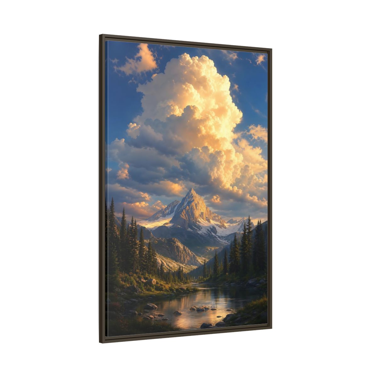Nature Mountain Golden Hour Framed Canvas Wall Art - Realistic Decor for Living Room, Above Sofa shown as canvas wall art
