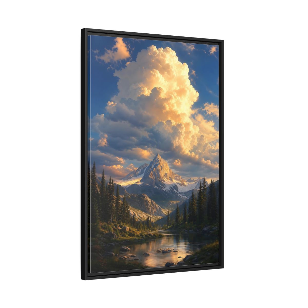 Nature Mountain Golden Hour Framed Canvas Wall Art - Realistic Decor for Living Room, Above Sofa shown as canvas wall art