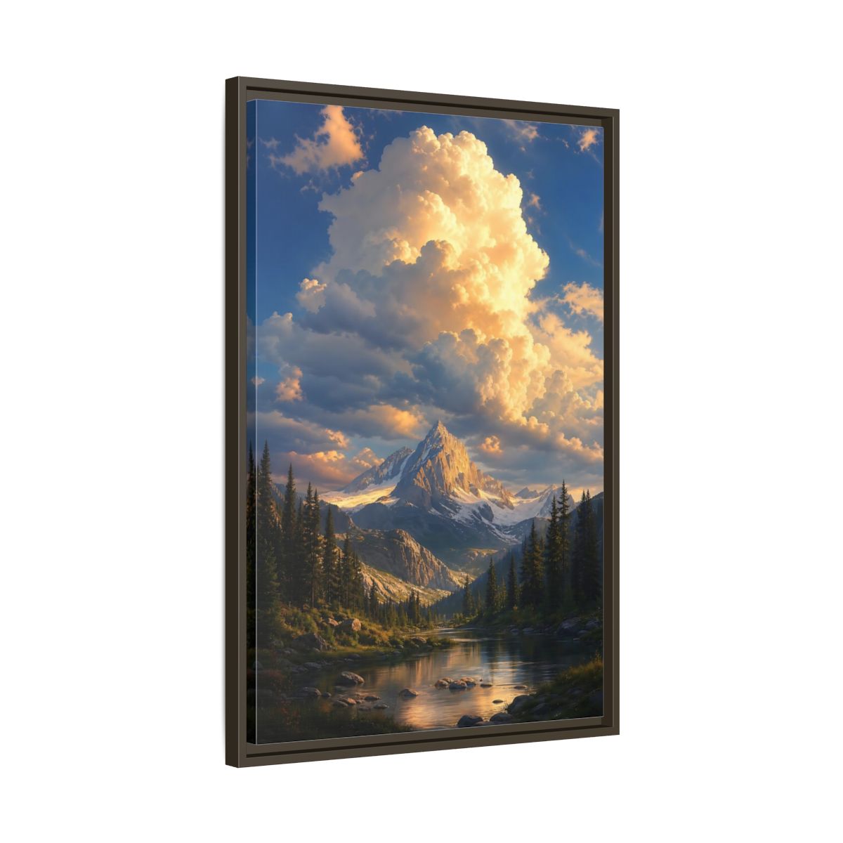 Nature Mountain Golden Hour Framed Canvas Wall Art - Realistic Decor for Living Room, Above Sofa shown as canvas wall art
