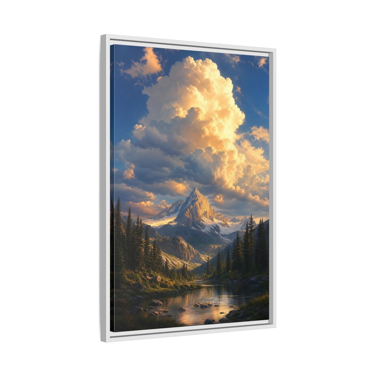 Nature Mountain Golden Hour Framed Canvas Wall Art - Realistic Decor for Living Room, Above Sofa shown as canvas wall art