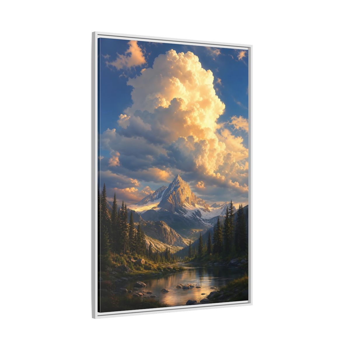 Nature Mountain Golden Hour Framed Canvas Wall Art - Realistic Decor for Living Room, Above Sofa shown as canvas wall art
