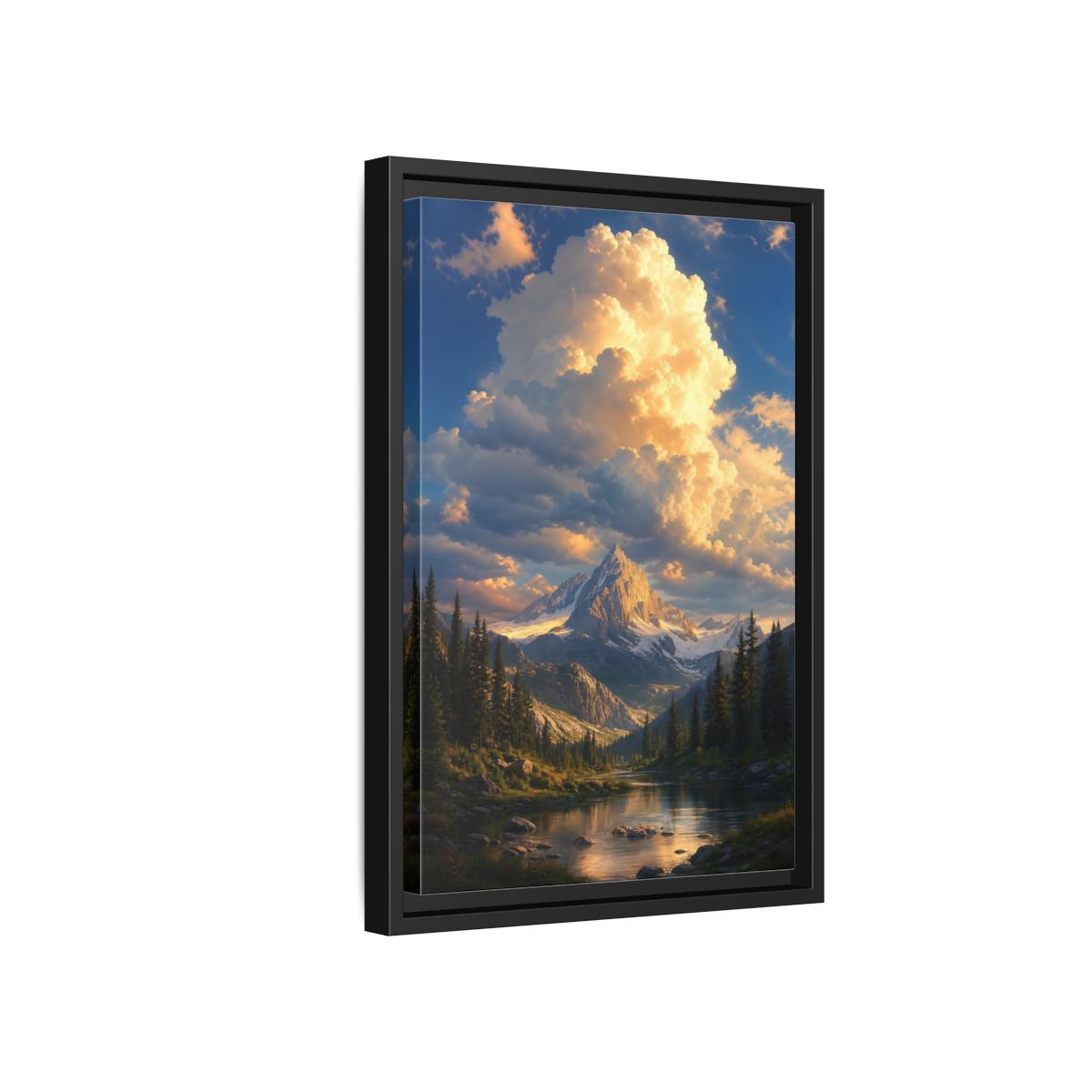 Nature Mountain Golden Hour Framed Canvas Wall Art - Realistic Decor for Living Room, Above Sofa shown as canvas wall art