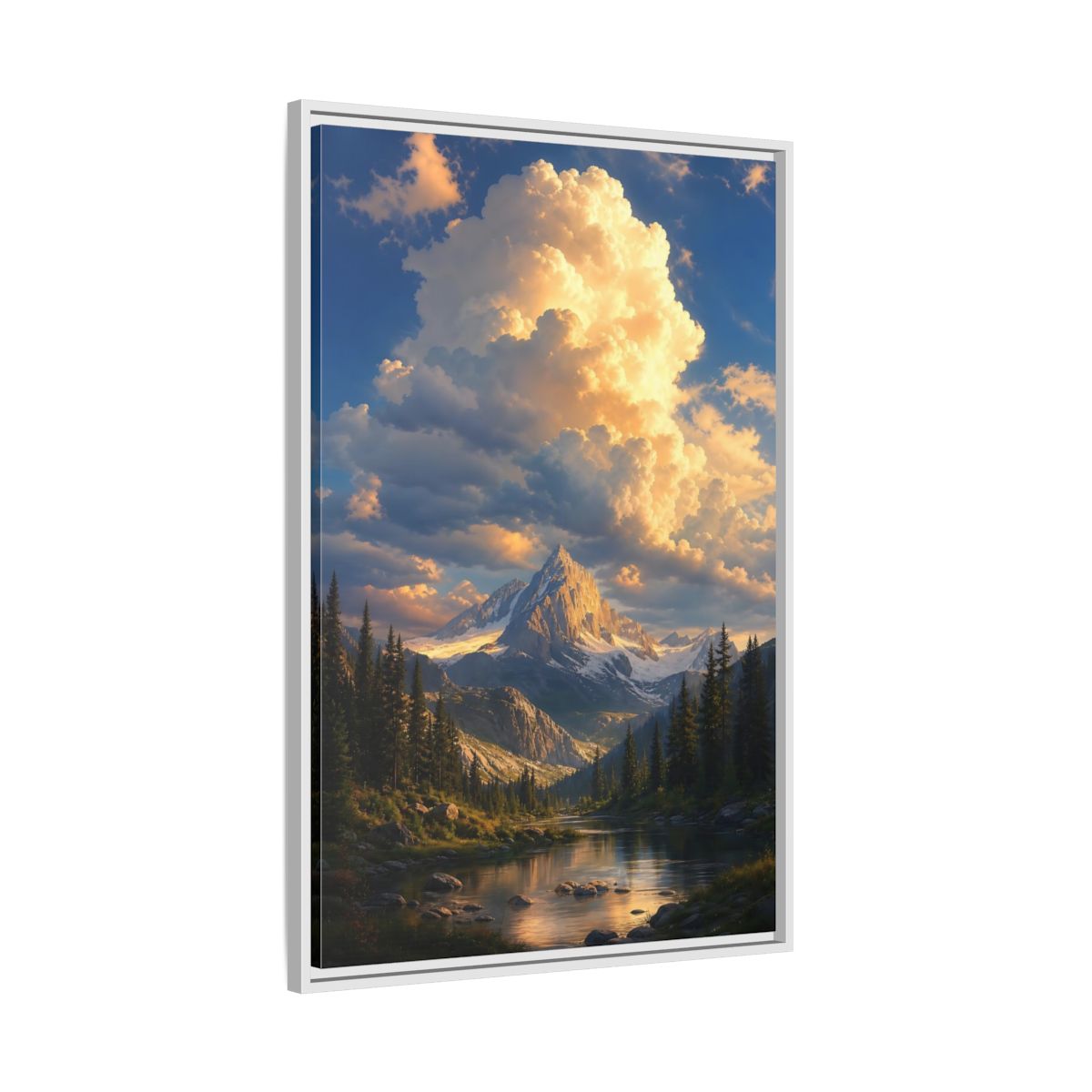 Nature Mountain Golden Hour Framed Canvas Wall Art - Realistic Decor for Living Room, Above Sofa shown as canvas wall art