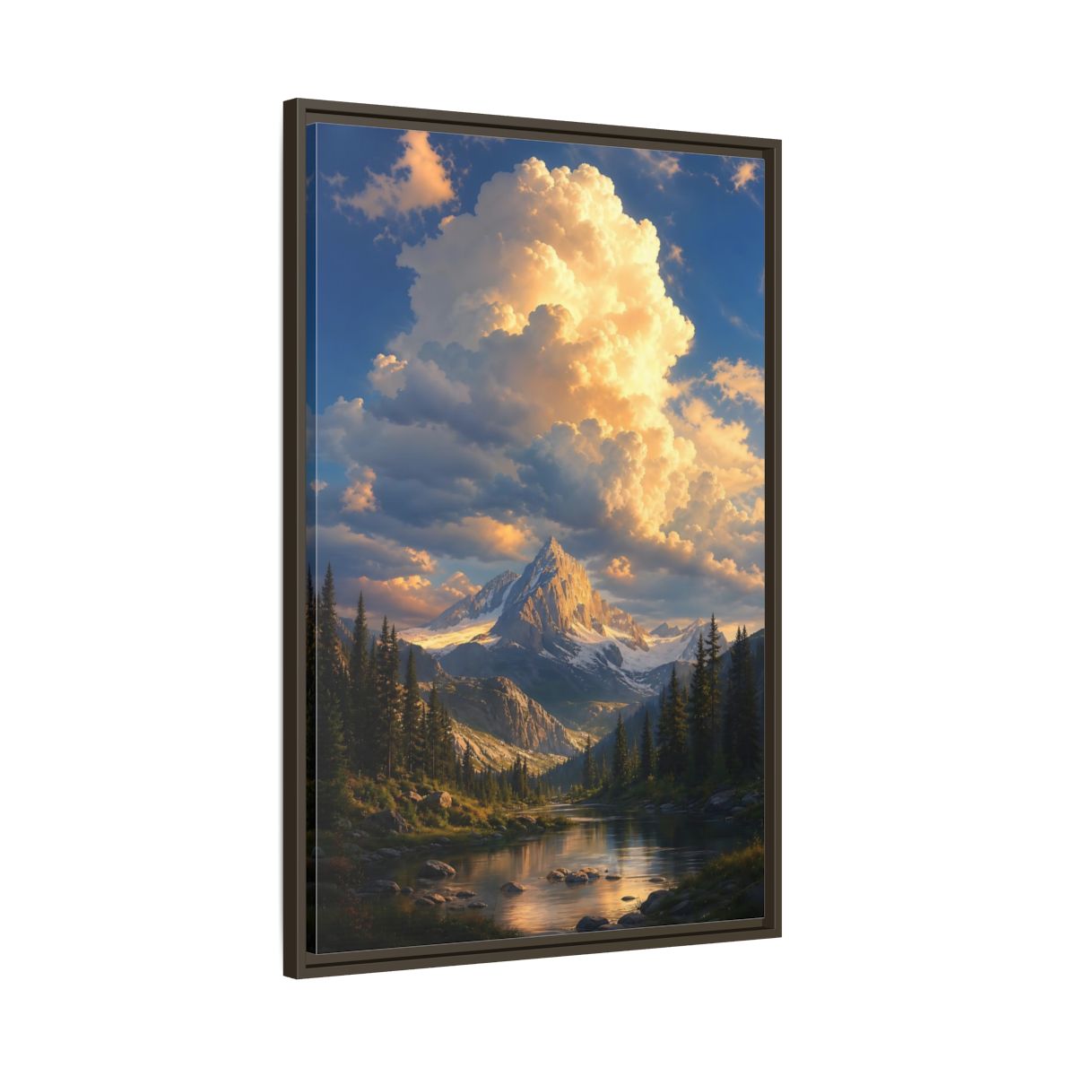 Nature Mountain Golden Hour Framed Canvas Wall Art - Realistic Decor for Living Room, Above Sofa shown as canvas wall art