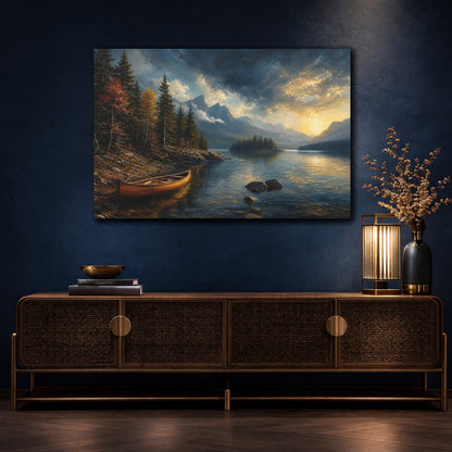 Mockup 4. Nature Mountain Lake Autumn Mountain Lake shown as stretched canvas wall art