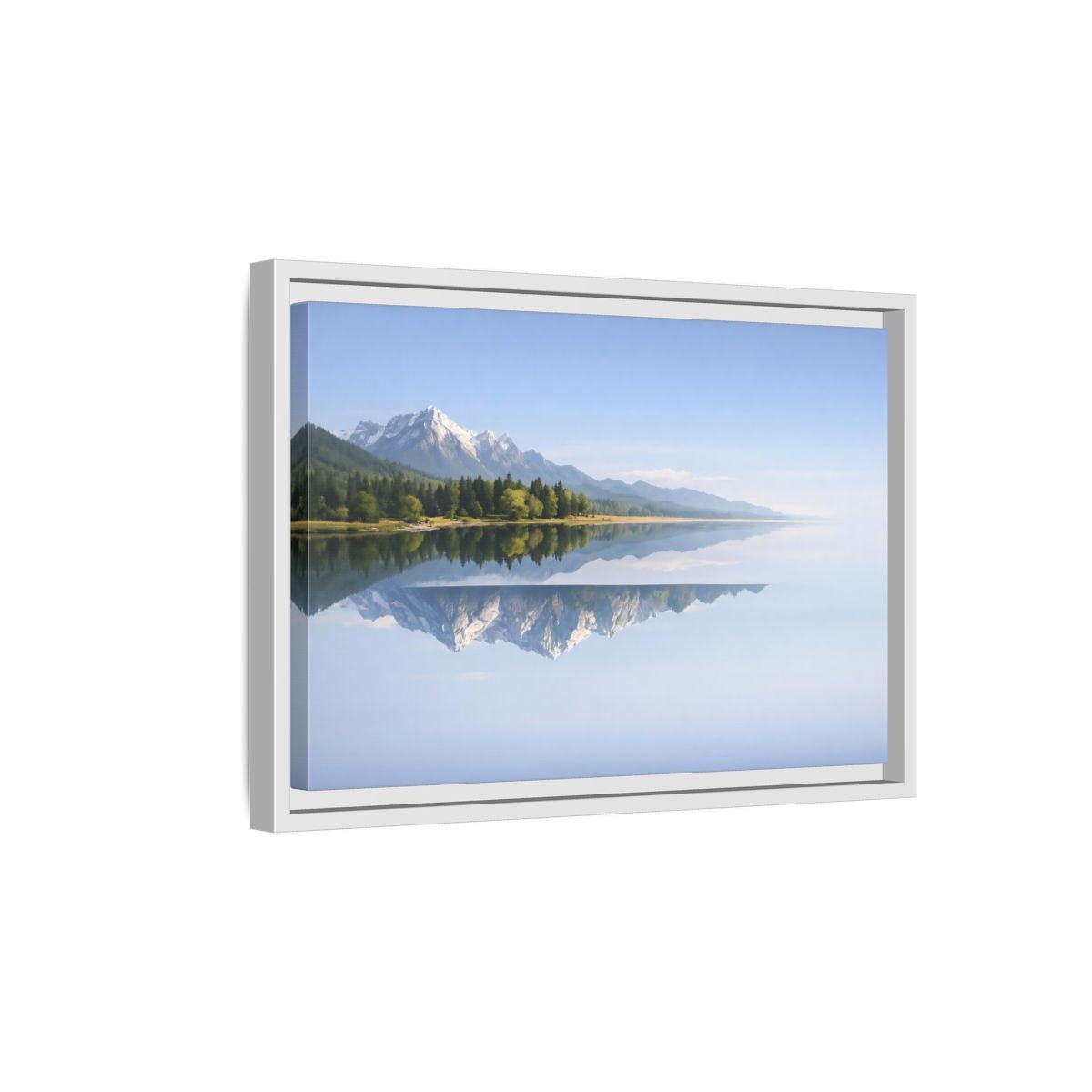 Side Mockup 4. Nature Mountain Lake Blue And Green shown as stretched canvas wall art