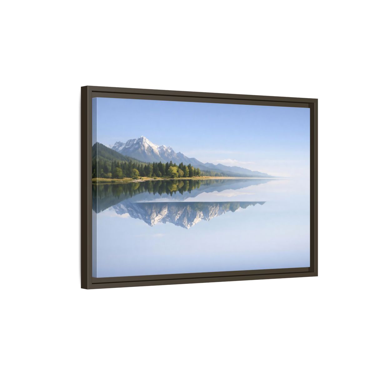 Side Mockup 2. Nature Mountain Lake Blue And Green shown as stretched canvas wall art