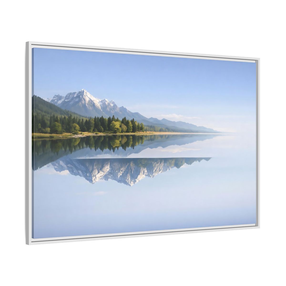 Side Mockup 7. Nature Mountain Lake Blue And Green shown as stretched canvas wall art
