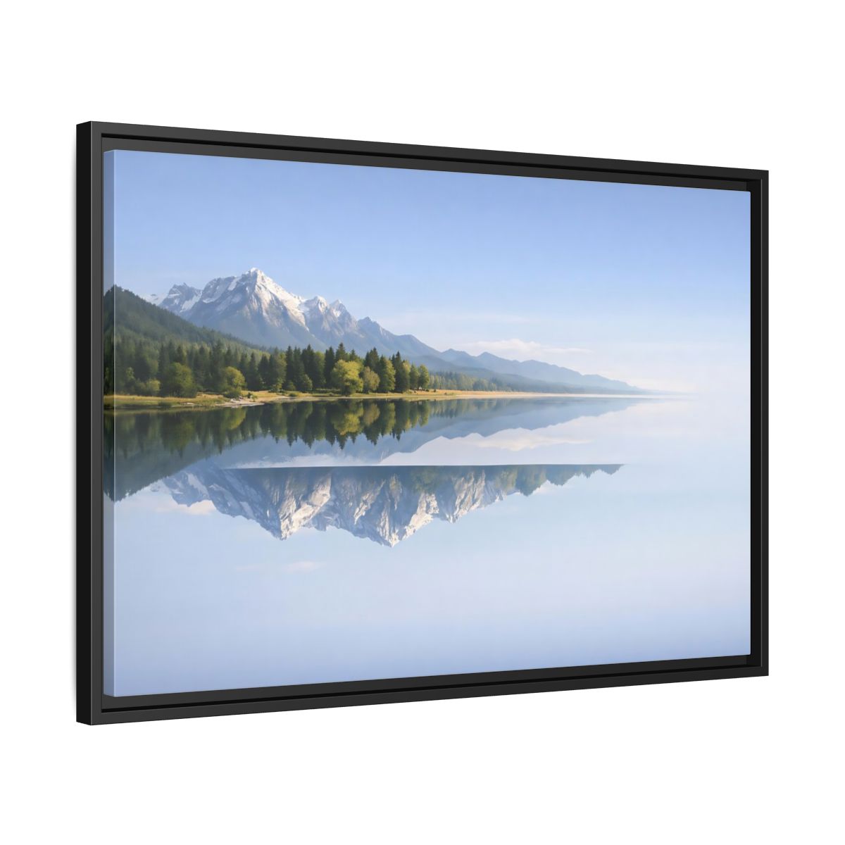Side Mockup 14. Nature Mountain Lake Blue And Green shown as stretched canvas wall art