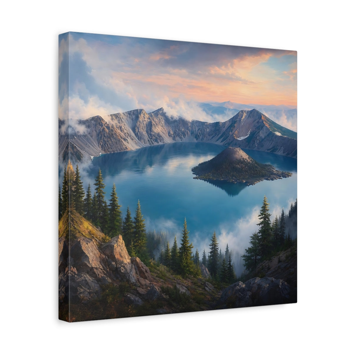 Side Mockup 7. Nature Mountain Lake Blue Lake Mountains shown as stretched canvas wall art