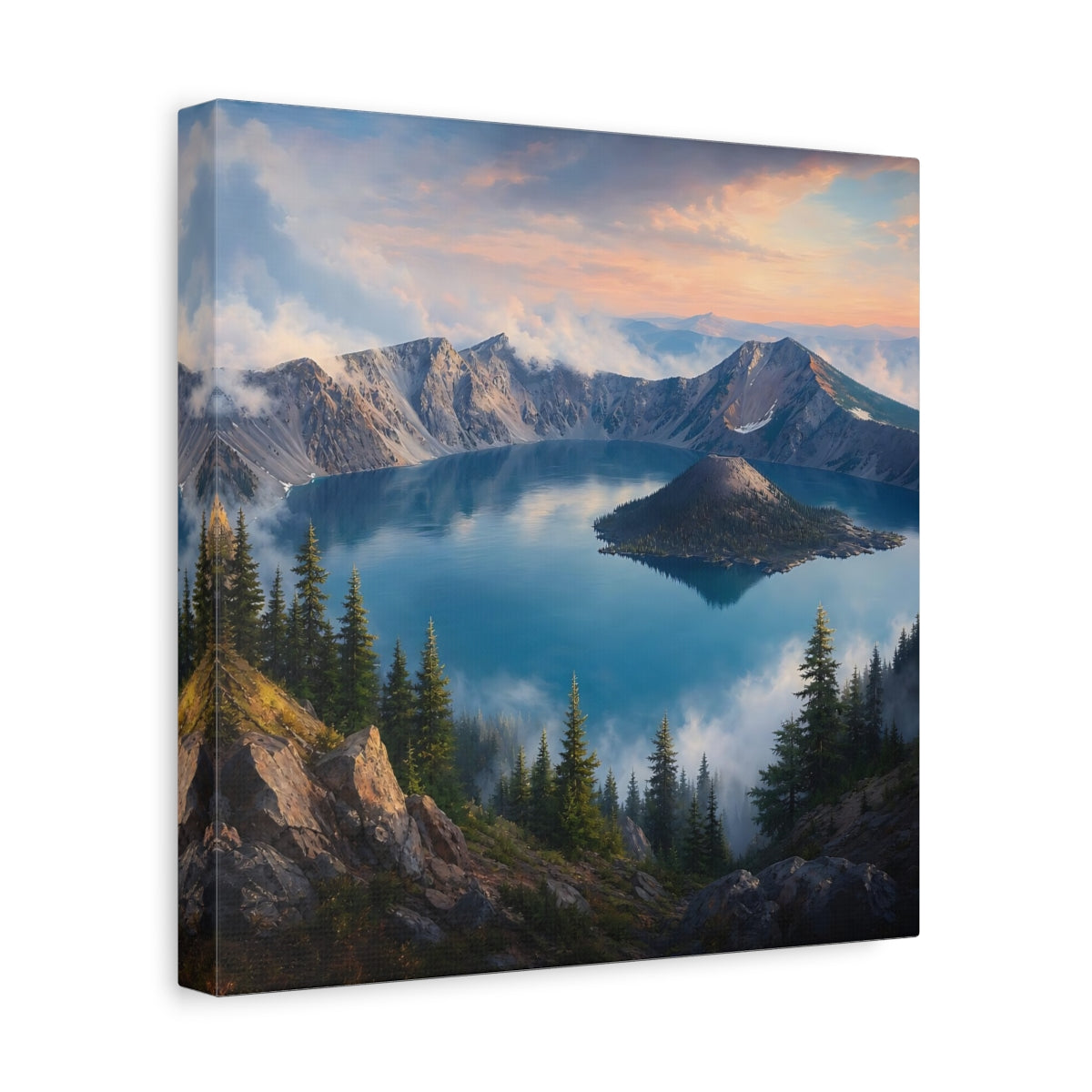 Side Mockup 8. Nature Mountain Lake Blue Lake Mountains shown as stretched canvas wall art