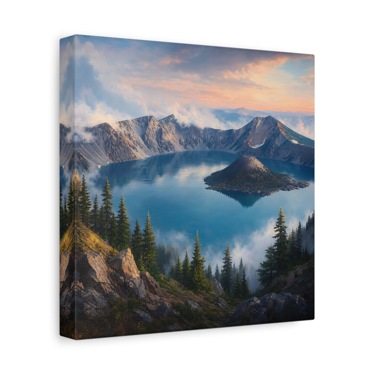 Side Mockup 9. Nature Mountain Lake Blue Lake Mountains shown as stretched canvas wall art