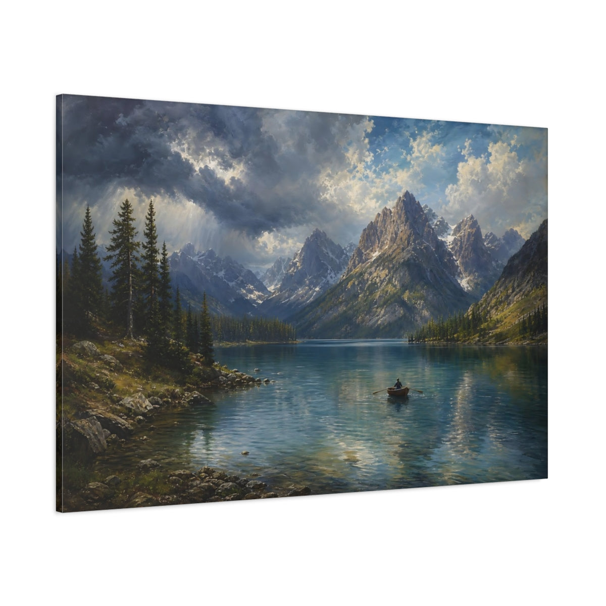 Side Mockup 1. Nature Mountain Lake Mountain Lake Blue shown as stretched canvas wall art