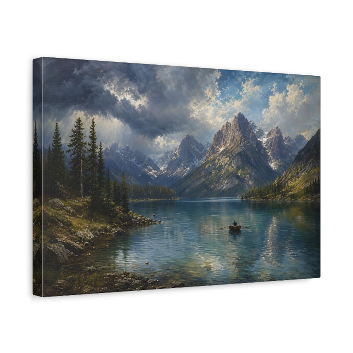Side Mockup 4. Nature Mountain Lake Mountain Lake Blue shown as stretched canvas wall art