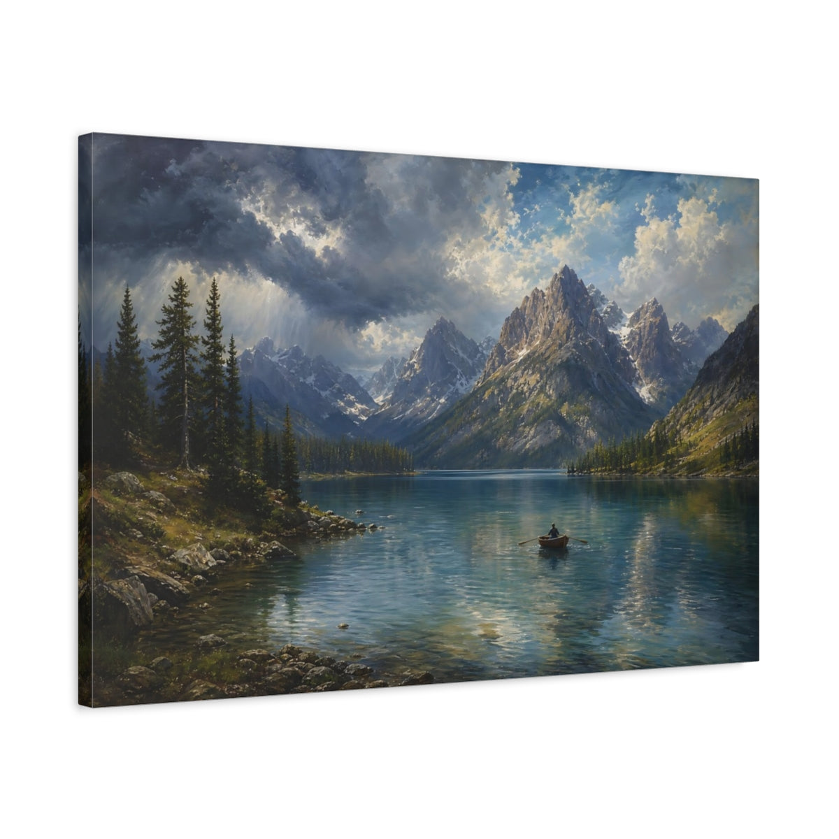 Side Mockup 2. Nature Mountain Lake Mountain Lake Blue shown as stretched canvas wall art