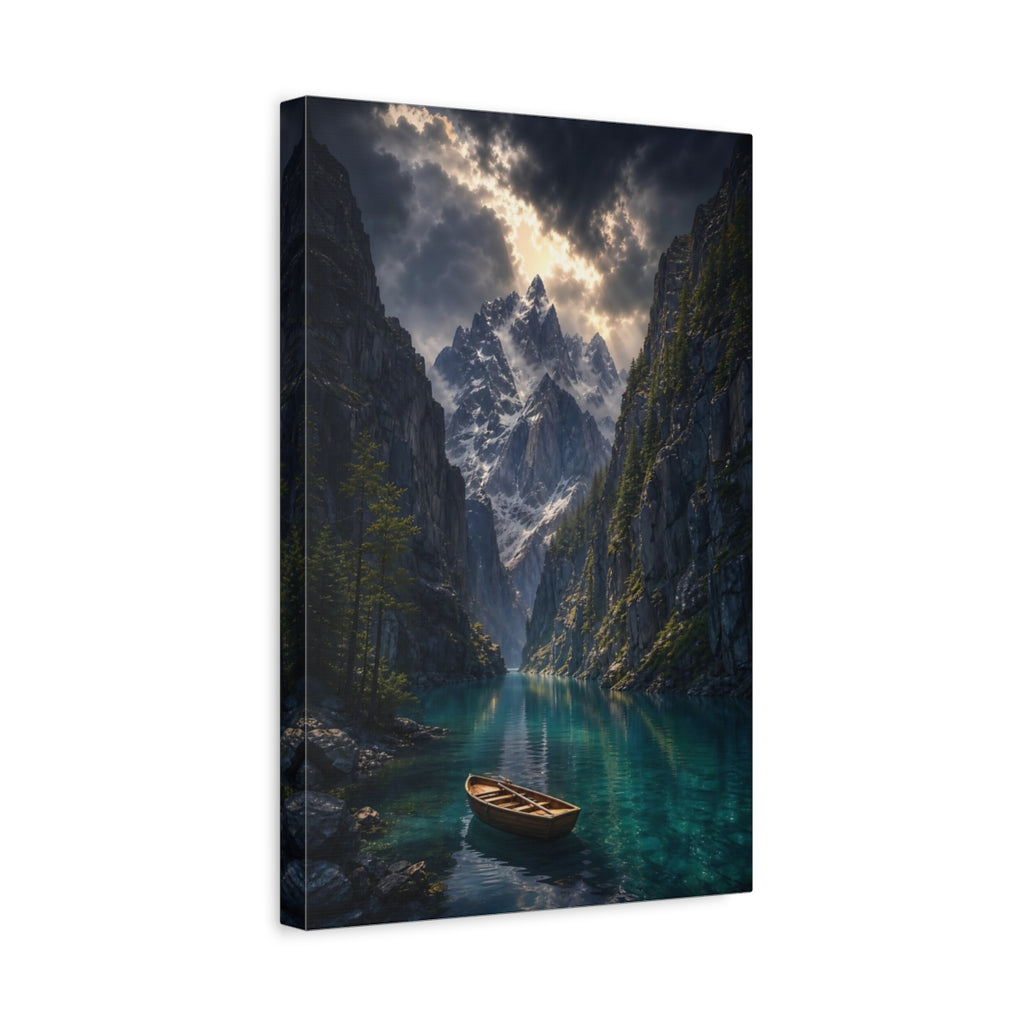 Side Mockup 4. Nature Mountain Lake Blue Mountain Lake shown as stretched canvas wall art