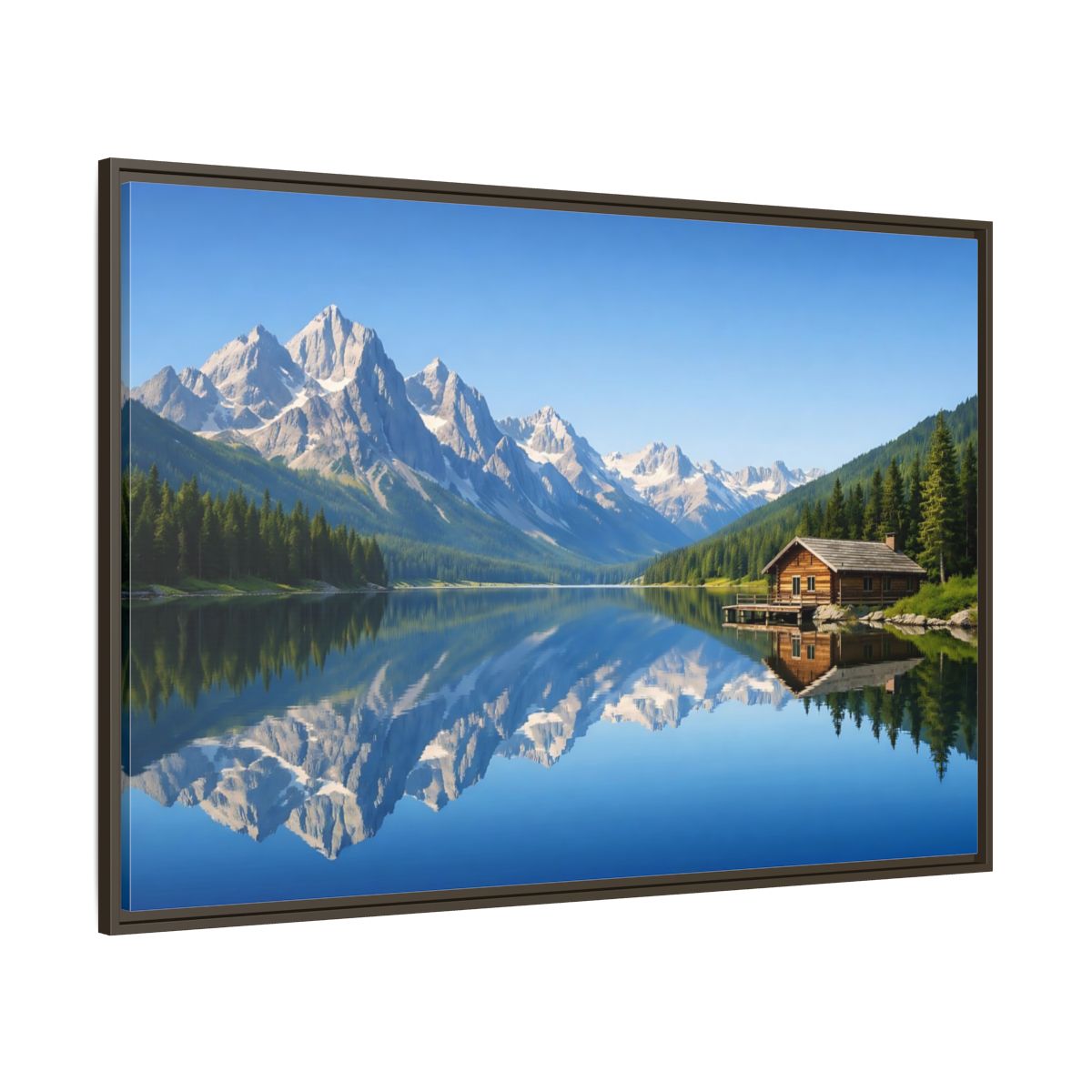 Side Mockup 8. Nature Mountain Lake Blue Mountain Lake shown as stretched canvas wall art