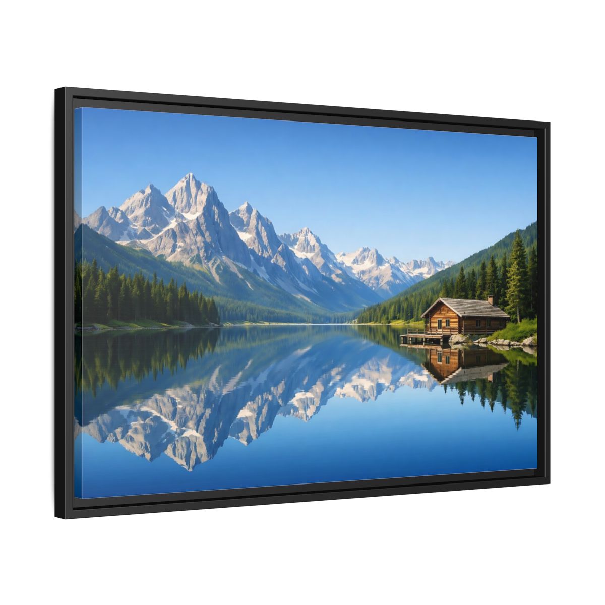 Side Mockup 14. Nature Mountain Lake Blue Mountain Lake shown as stretched canvas wall art