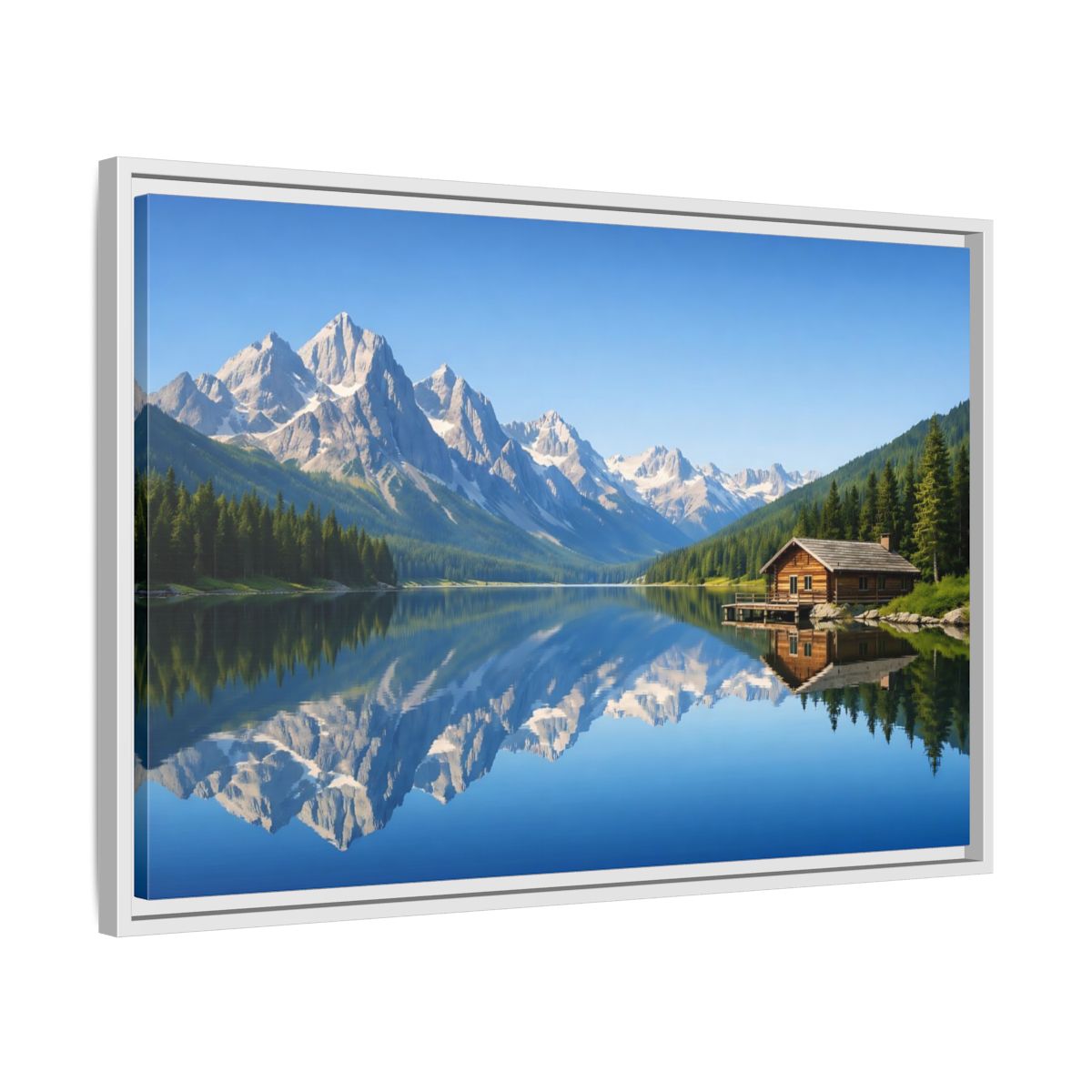 Side Mockup 10. Nature Mountain Lake Blue Mountain Lake shown as stretched canvas wall art