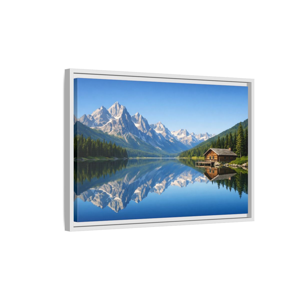 Side Mockup 1. Nature Mountain Lake Blue Mountain Lake shown as stretched canvas wall art