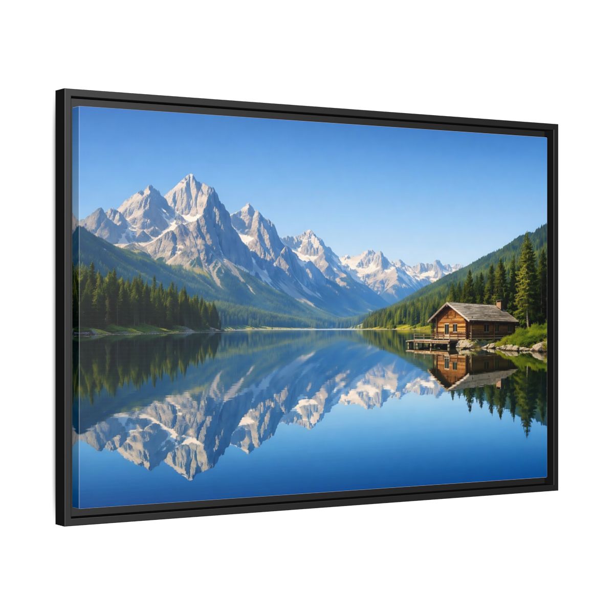 Side Mockup 13. Nature Mountain Lake Blue Mountain Lake shown as stretched canvas wall art