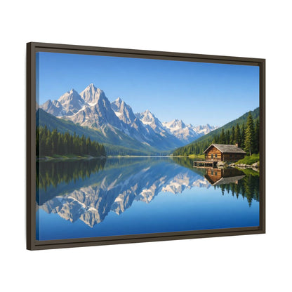 Side Mockup 11. Nature Mountain Lake Blue Mountain Lake shown as stretched canvas wall art