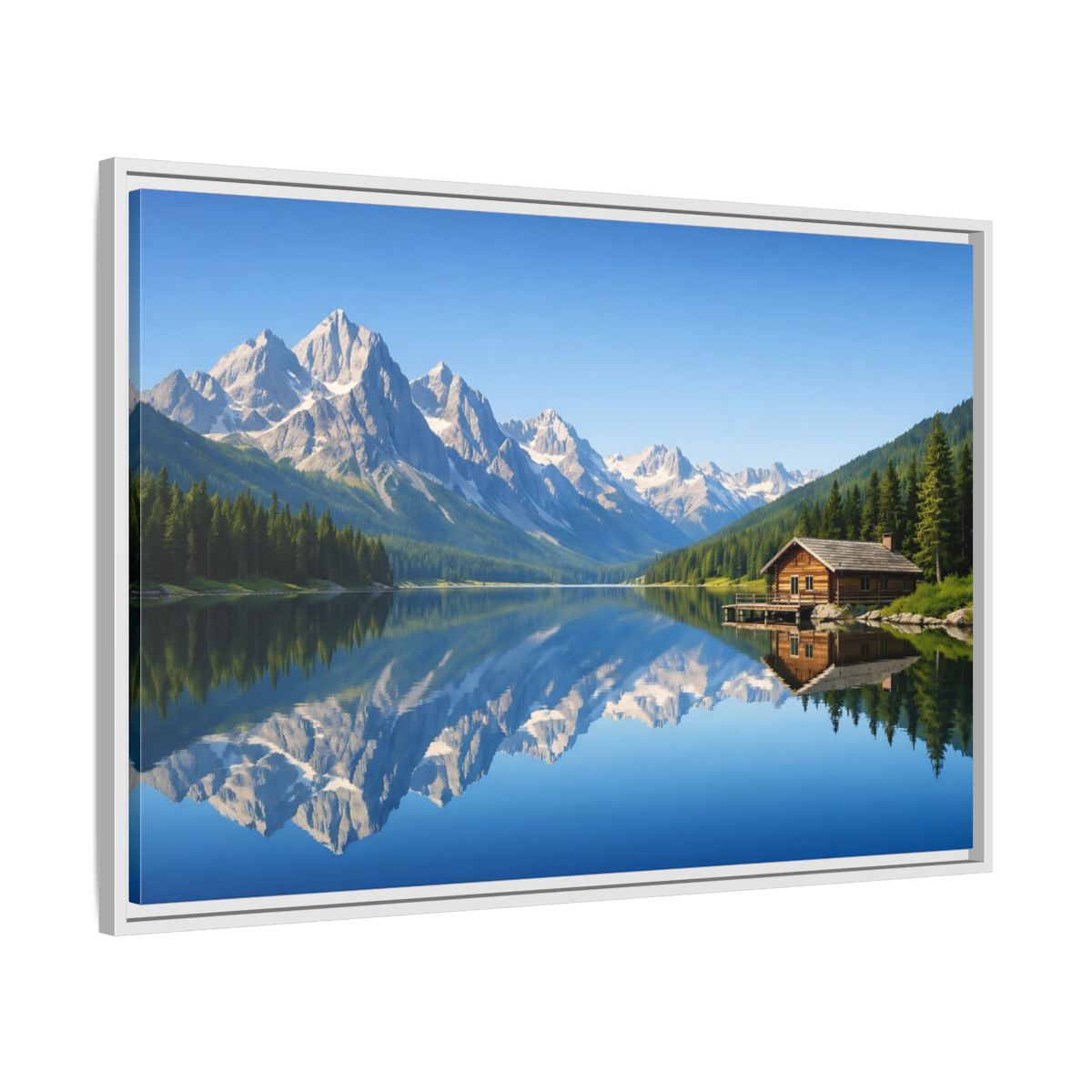 Side Mockup 9. Nature Mountain Lake Blue Mountain Lake shown as stretched canvas wall art