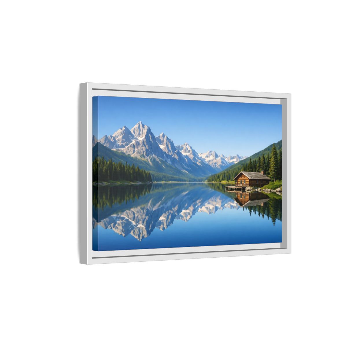 Side Mockup 4. Nature Mountain Lake Blue Mountain Lake shown as stretched canvas wall art