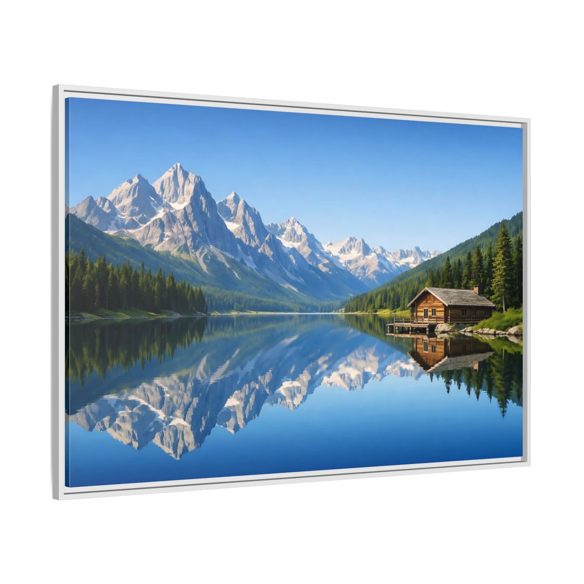 Side Mockup 7. Nature Mountain Lake Blue Mountain Lake shown as stretched canvas wall art
