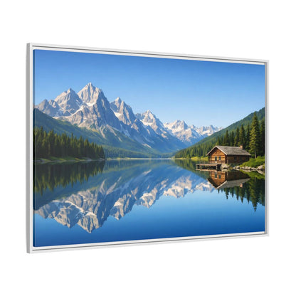 Side Mockup 7. Nature Mountain Lake Blue Mountain Lake shown as stretched canvas wall art