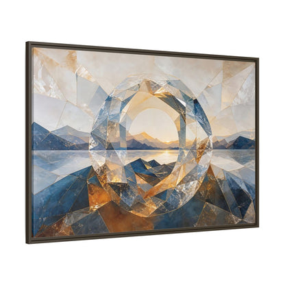 Side Mockup 8. Nature Mountain Lake Blue Gold Landscape shown as stretched canvas wall art