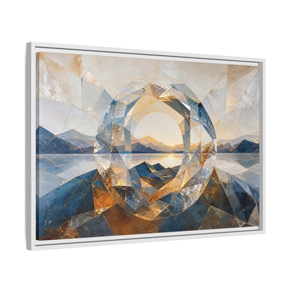 Side Mockup 10. Nature Mountain Lake Blue Gold Landscape shown as stretched canvas wall art