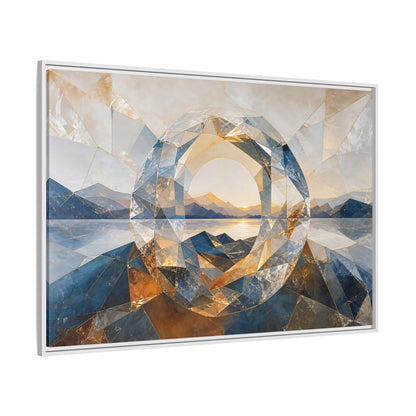 Side Mockup 7. Nature Mountain Lake Blue Gold Landscape shown as stretched canvas wall art