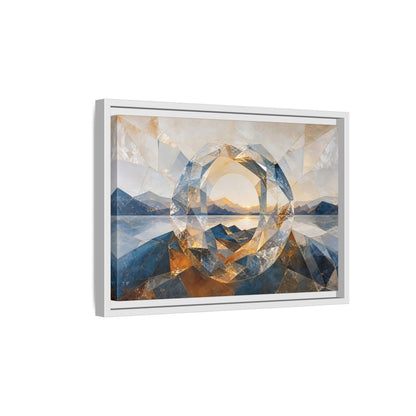 Side Mockup 4. Nature Mountain Lake Blue Gold Landscape shown as stretched canvas wall art