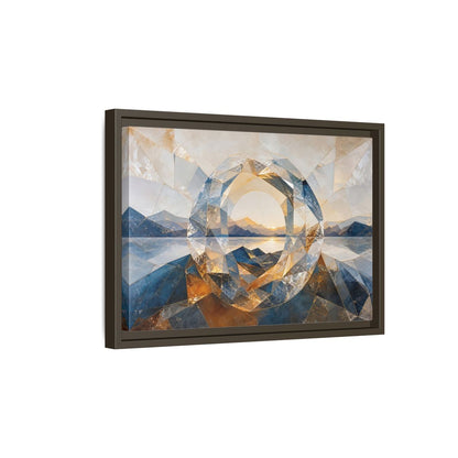 Side Mockup 5. Nature Mountain Lake Blue Gold Landscape shown as stretched canvas wall art