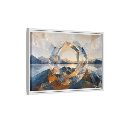 Side Mockup 1. Nature Mountain Lake Blue Gold Landscape shown as stretched canvas wall art