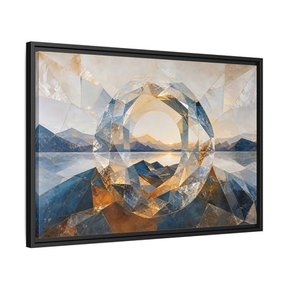 Side Mockup 14. Nature Mountain Lake Blue Gold Landscape shown as stretched canvas wall art