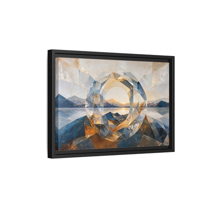 Side Mockup 6. Nature Mountain Lake Blue Gold Landscape shown as stretched canvas wall art