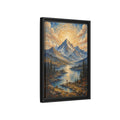 Side Mockup 6. Nature Mountain Lake Blue Gold Landscape shown as stretched canvas wall art
