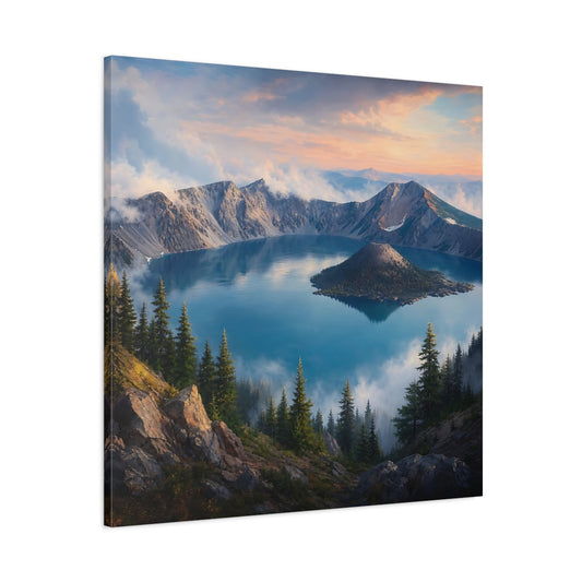 Main Mockup. Nature Mountain Lake Blue Lake Mountains shown as stretched canvas wall art